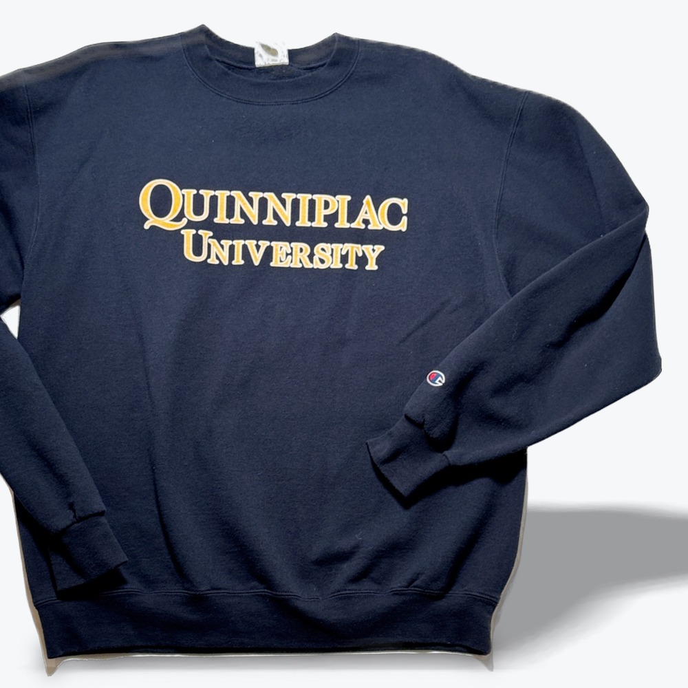 Champion Quinnipiac University Sweatshirt Eco Fleece Crewneck Navy Blue Large